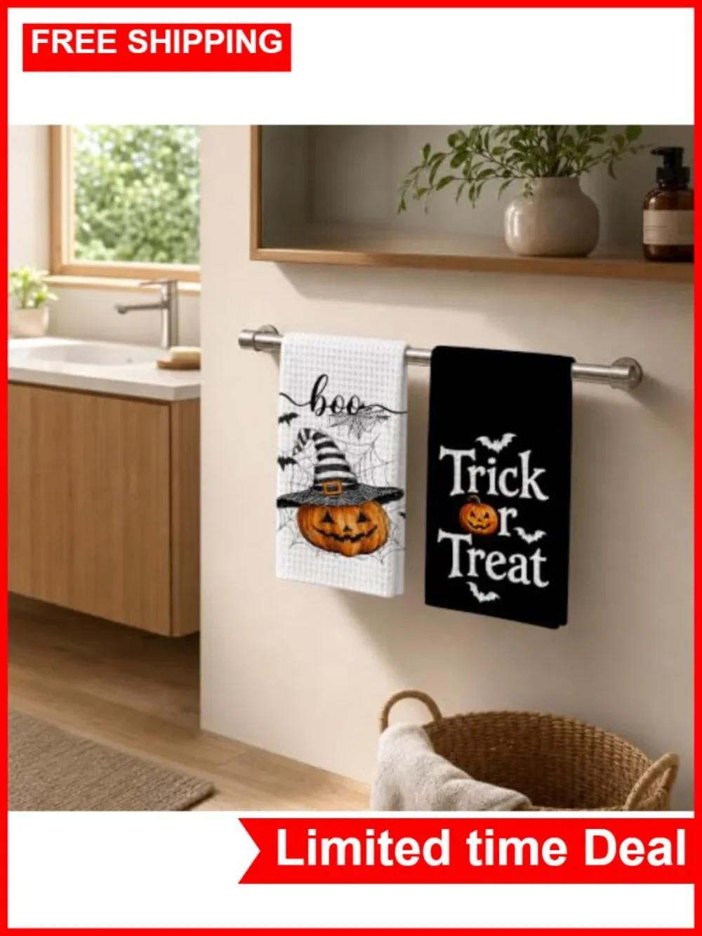 Halloween Pumpkin Kitchen Towels Set of 2 Soft Absorbent 16x24